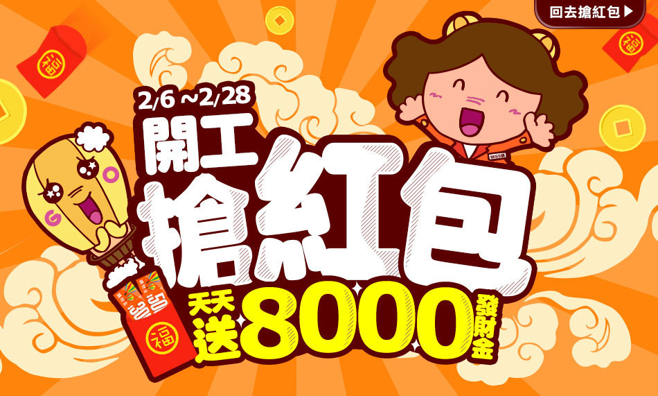 GoHappy快樂購物網-開工搶紅包，免費送$8000發財金!