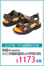 美國Dinosoles
3D三角龍輕量款LED閃燈涼鞋