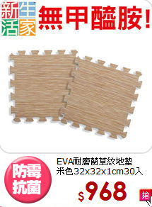 EVA耐磨藺草紋地墊<BR>
米色32x32x1cm30入