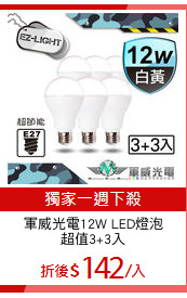 軍威光電12W LED燈泡
超值3+3入