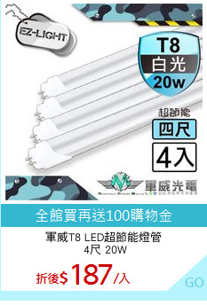 軍威T8 LED超節能燈管
 4尺 20W