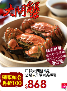 江蘇大閘蟹6隻<br>公蟹+母蟹送品蟹組