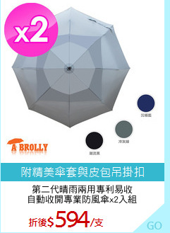第二代晴雨兩用專利易收
自動收開專業防風傘x2入組