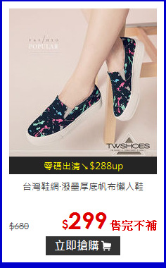 台灣鞋網‧潑墨厚底帆布懶人鞋