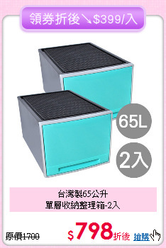 台灣製65公升<BR>單層收納整理箱-2入