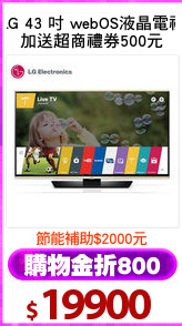 LG 43 吋 webOS液晶電視
加送超商禮券500元