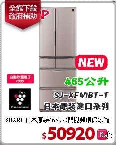 SHARP 日本原裝465L六門變頻環保冰箱