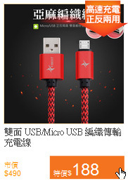 雙面 USB/Micro USB
編織傳輸充電線