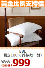 BBL<br>
側立100%羽毛枕(一對)