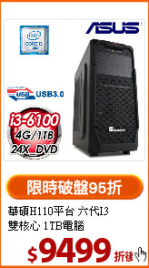 華碩H110平台 六代I3 <BR>
雙核心 1TB電腦