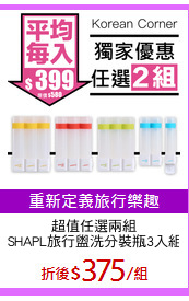 超值任選兩組
SHAPL旅行盥洗分裝瓶3入組