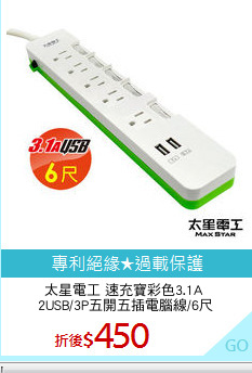太星電工 速充寶彩色3.1A 
2USB/3P五開五插電腦線/6尺