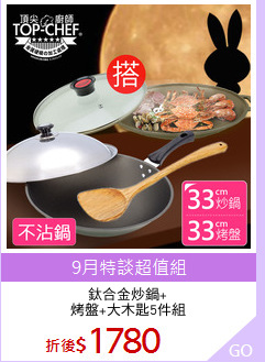 鈦合金炒鍋+
烤盤+大木匙5件組