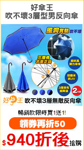 好傘王
吹不壞3層型男反向傘