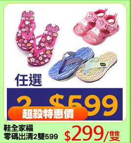 鞋全家福
零碼出清2雙599
