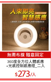 360度全方位人體感應
+光感控制感應燈_二入