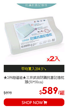 ★2件超值組★三井武田防蹣抗菌記憶枕頭(50*30cm)