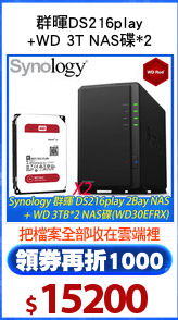 群暉DS216play
+WD 3T NAS碟*2