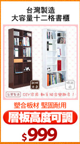 台灣製造
大容量十二格書櫃