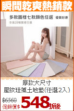 厚款大尺寸<BR>
壓紋珪藻土地墊(任選2入)