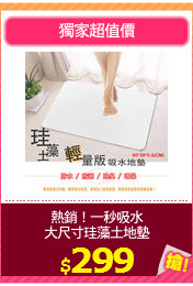 熱銷！一秒吸水
大尺寸珪藻土地墊