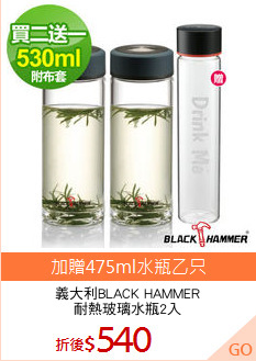 義大利BLACK HAMMER
耐熱玻璃水瓶2入