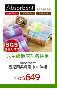 Absorbent
雪尼爾柔膚浴巾16件組