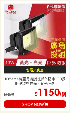 TOYAMA特亞馬 超勁亮戶外防水LED投射燈13W 白光、黃光任選