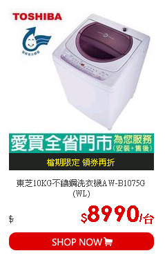 東芝10KG不鏽鋼洗衣機AW-B1075G(WL)