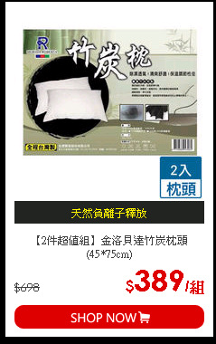 【2件超值組】金洛貝達竹炭枕頭(45*75cm)