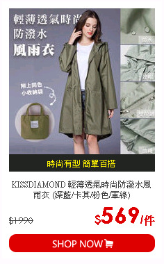 KISSDIAMOND 輕薄透氣時尚防潑水風雨衣 (深藍/卡其/粉色/軍綠)