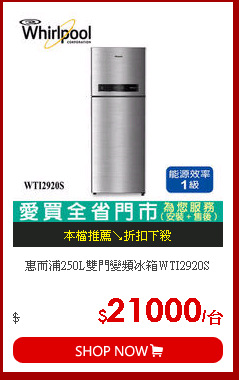 惠而浦250L雙門變頻冰箱WTI2920S