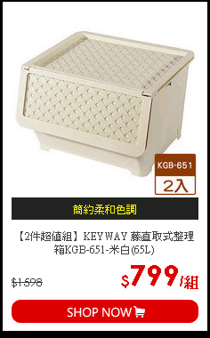 【2件超值組】KEYWAY 藤直取式整理箱KGB-651-米白(65L)