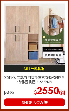 HOPMA 艾瑪五門開放三格衣櫃/衣櫥/收納櫃/置物櫃 A-553PMS