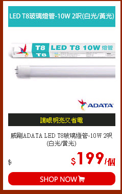 威剛ADATA LED T8玻璃燈管-10W 2呎(白光/黃光)