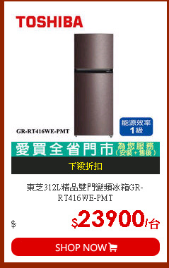 東芝312L精品雙門變頻冰箱GR-RT416WE-PMT