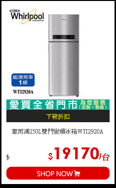 惠而浦250L雙門變頻冰箱WTI2920A