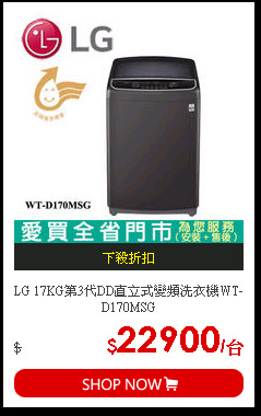 LG 17KG第3代DD直立式變頻洗衣機WT-D170MSG