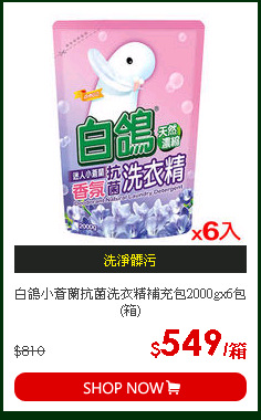 白鴿小蒼蘭抗菌洗衣精補充包2000gx6包(箱)
