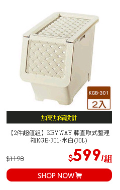 【2件超值組】KEYWAY 藤直取式整理箱KGB-301-米白(30L)