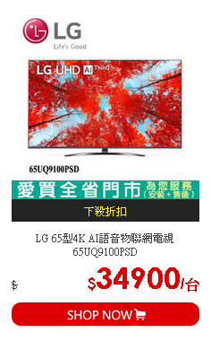 LG 65型4K AI語音物聯網電視65UQ9100PSD