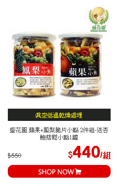 盛花園 蘋果+鳳梨脆片小點 2件組-送杏鮑菇鬆小點1罐
