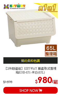 【2件超值組】KEYWAY 藤直取式整理箱KGB-651-米白(65L)