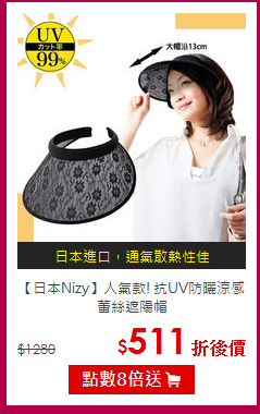 【日本Nizy】人氣款! 
抗UV防曬涼感蕾絲遮陽帽